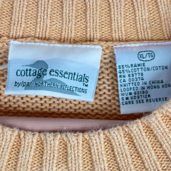 VTG 90s Cottage Essentials Sweater XL Yellow Floral Cable Knit Granny Retro Cozy - Picture 4 of 8